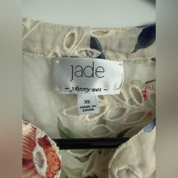 Johhny Was Sage Caprice Lace Up Silk Blend Eyelet Mini Dress Size XS - Picture 3 of 5